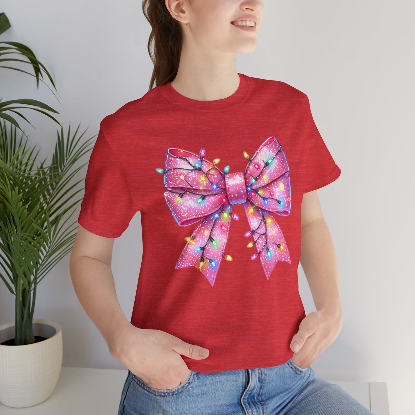 Pink Christmas Bow Unisex Jersey Short Sleeve Tee - sizes S - 3X