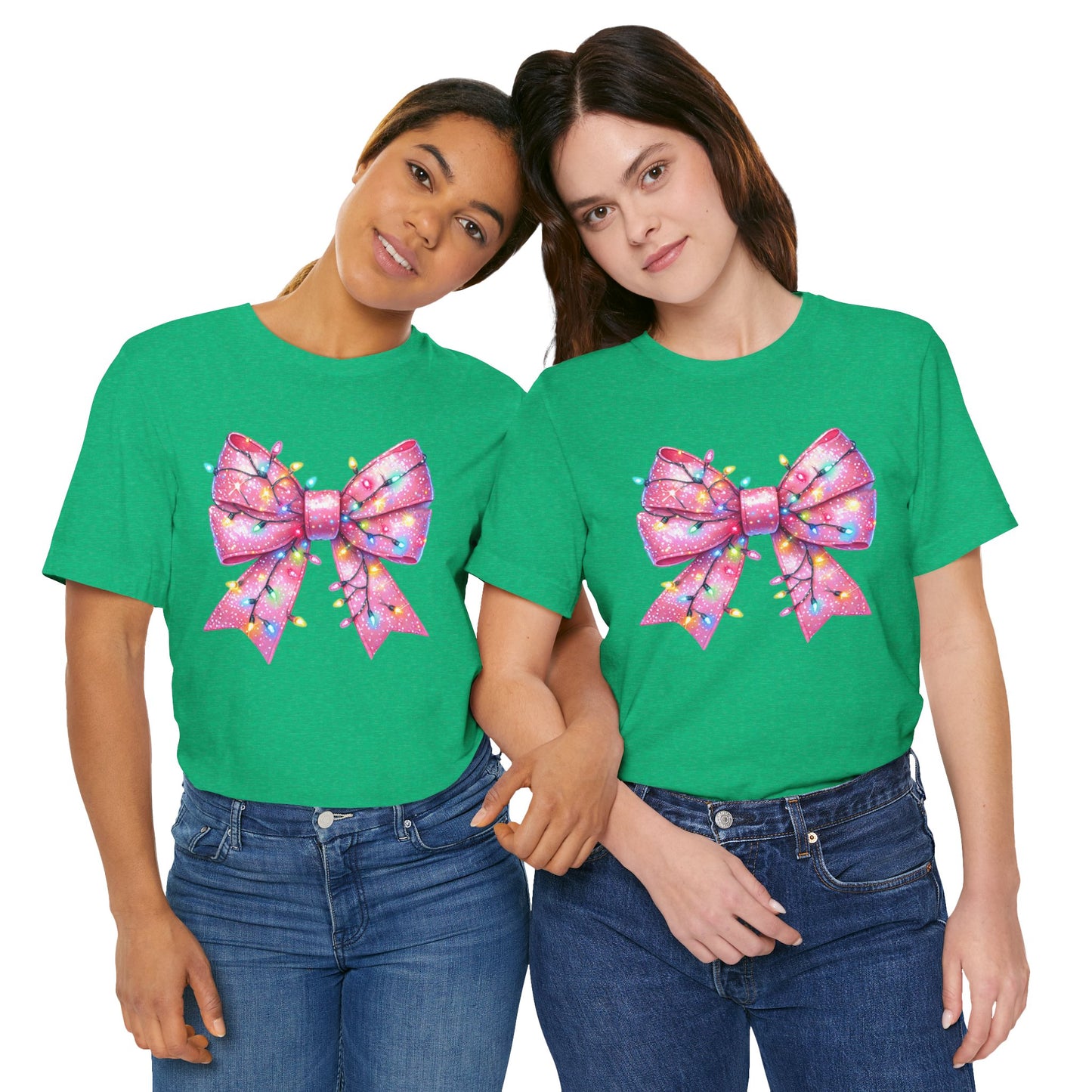 Pink Bow Christmas Tee - Festive Holiday Unisex Jersey T-shirt - sizes S - 3X