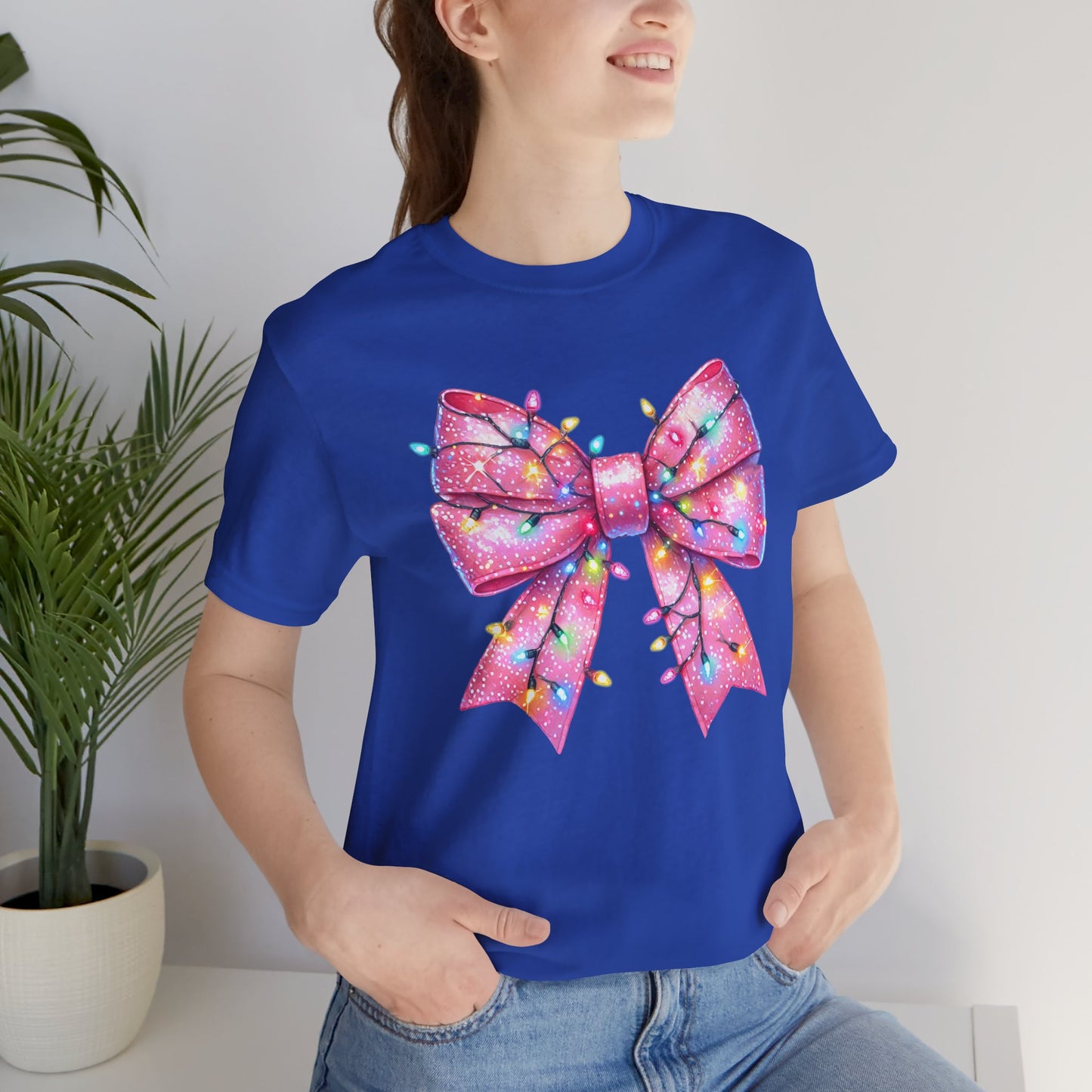 Pink Bow Christmas Tee - Festive Holiday Unisex Jersey T-shirt - sizes S - 3X