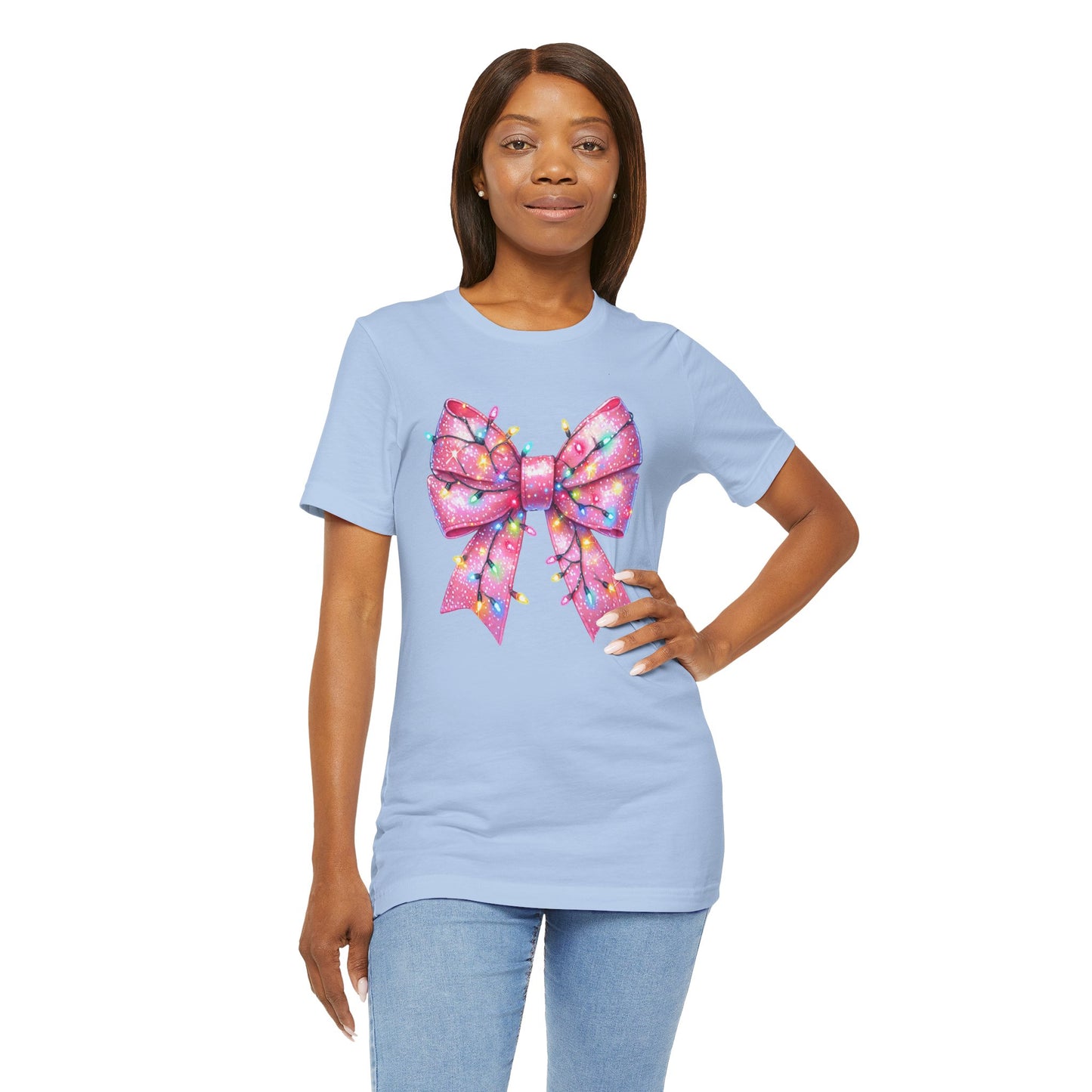 Pink Bow Christmas Tee - Festive Holiday Unisex Jersey T-shirt - sizes S - 3X