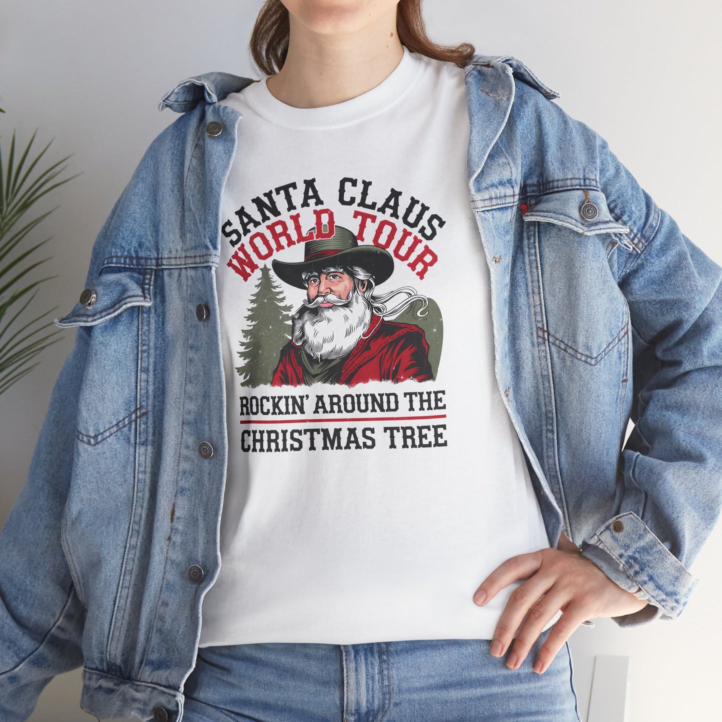 Cowboy Santa World Tour Unisex Heavy Cotton T-shirt - Christmas Funny Country Graphic Holiday Tee - sizes S - 5X