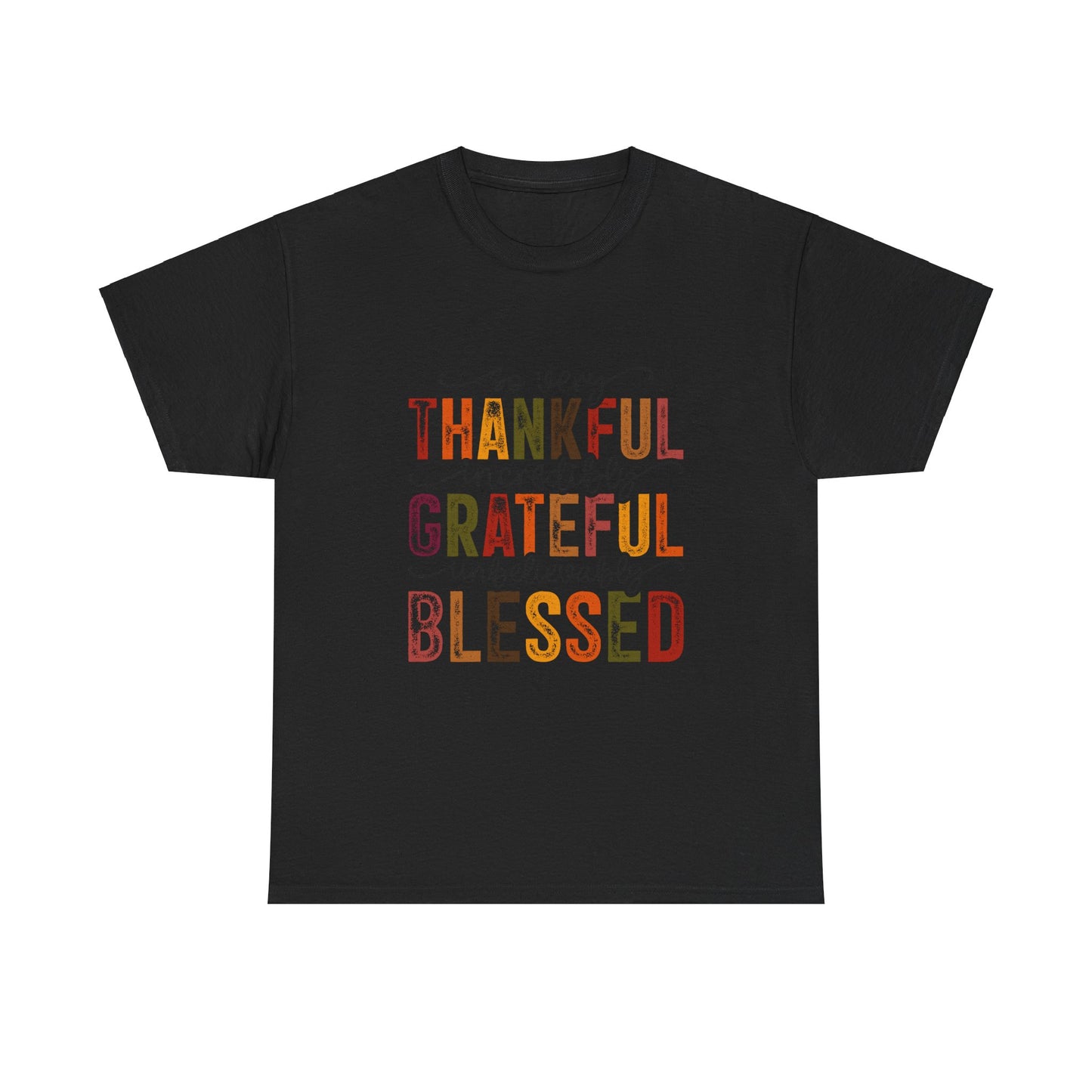 Thankful Grateful Blessed Unisex Heavy Cotton Tee - Thanksgiving Distressed Graphic T-Shirt