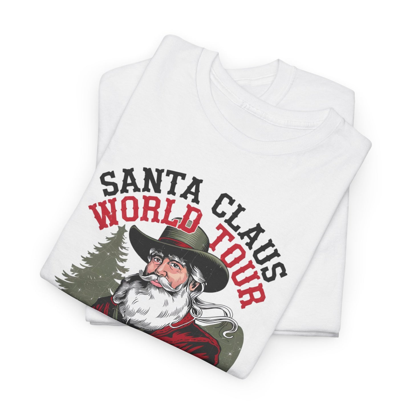 Cowboy Santa World Tour Unisex Heavy Cotton T-shirt - Christmas Funny Country Graphic Holiday Tee - sizes S - 5X