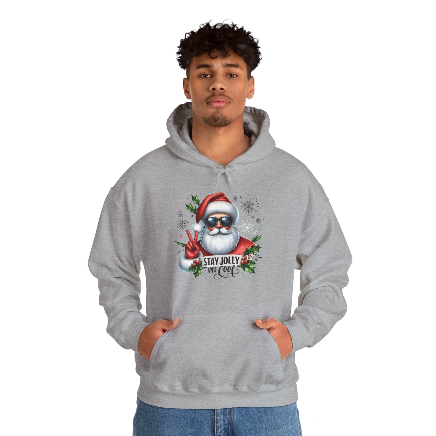 Jolly and Cool Festive Christmas Unisex Hoodie with pouch