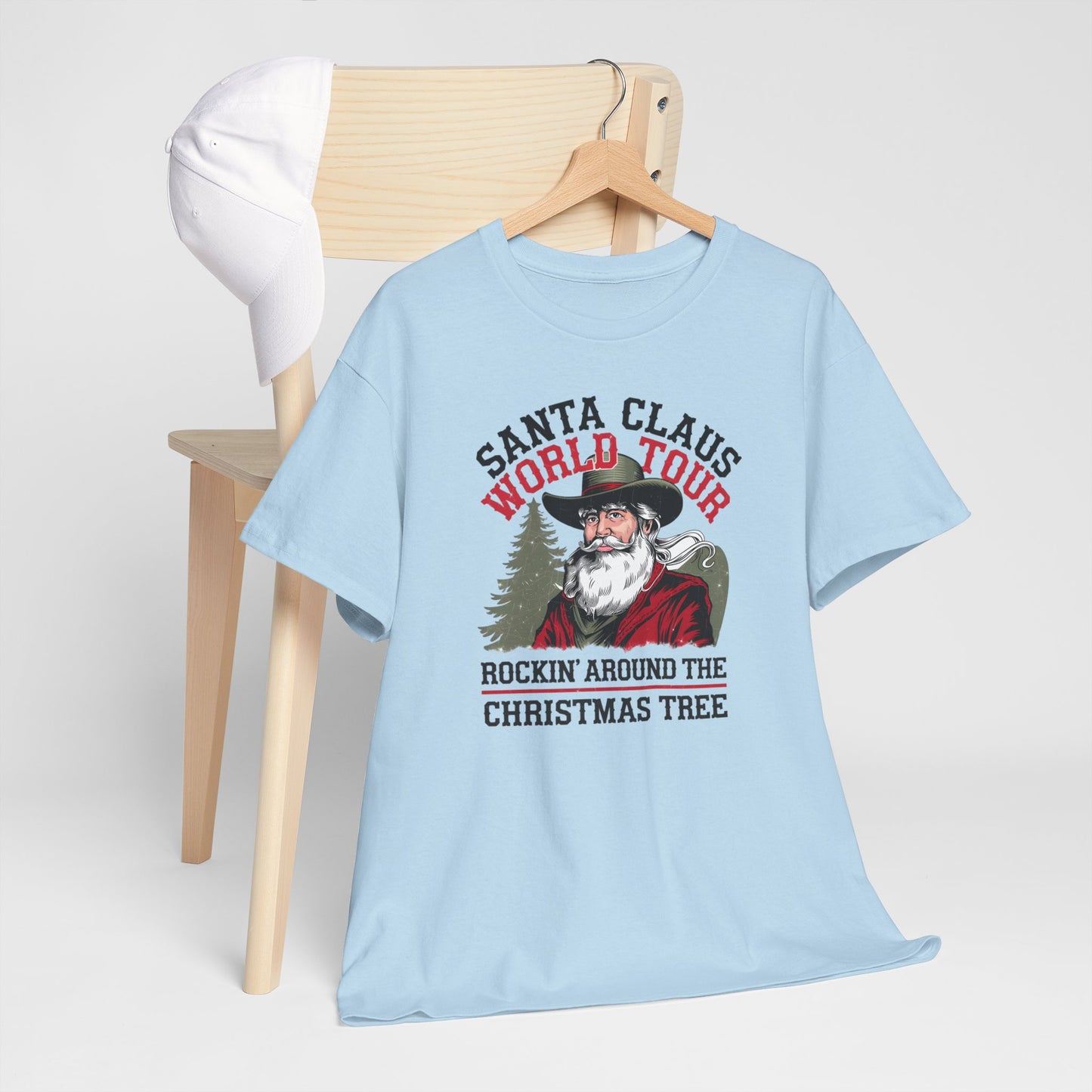 Cowboy Santa World Tour Unisex Heavy Cotton T-shirt - Christmas Funny Country Graphic Holiday Tee - sizes S - 5X