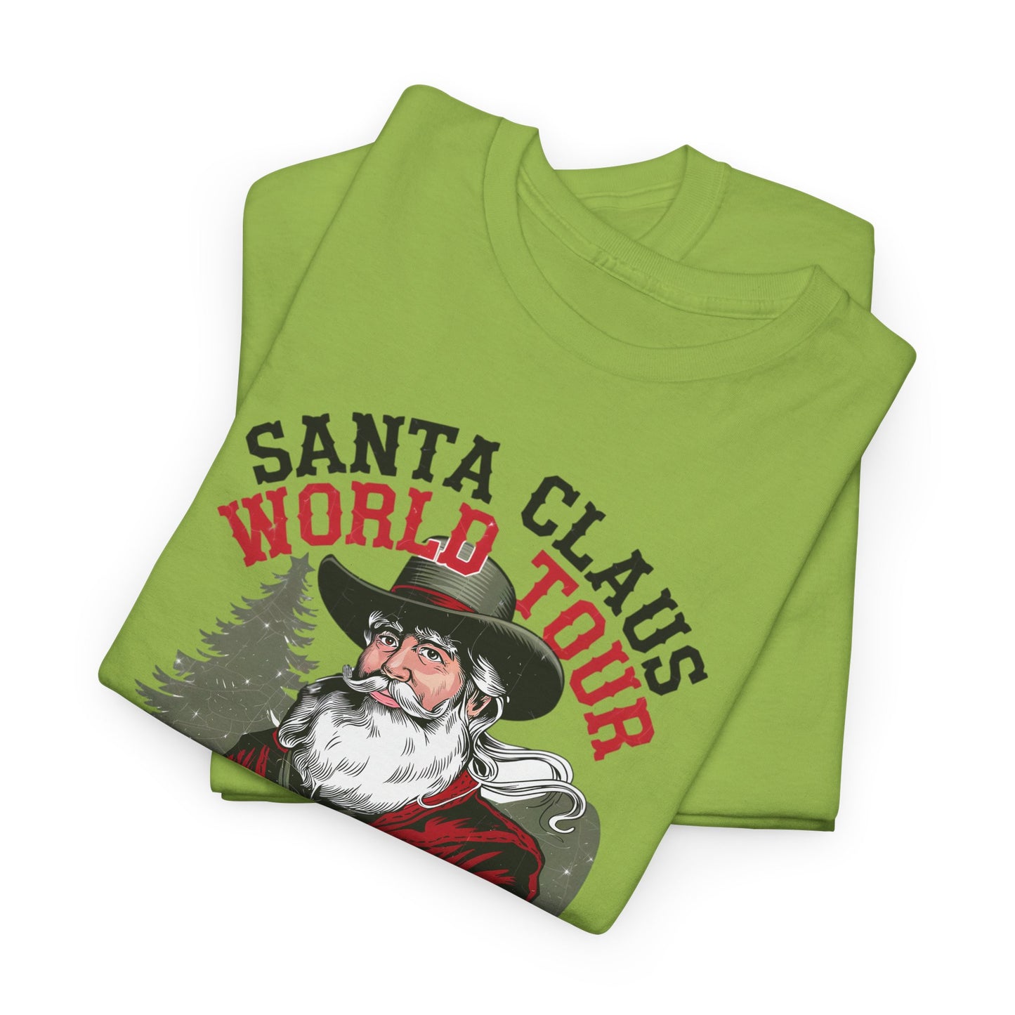 Cowboy Santa World Tour Unisex Heavy Cotton T-shirt - Christmas Funny Country Graphic Holiday Tee - sizes S - 5X