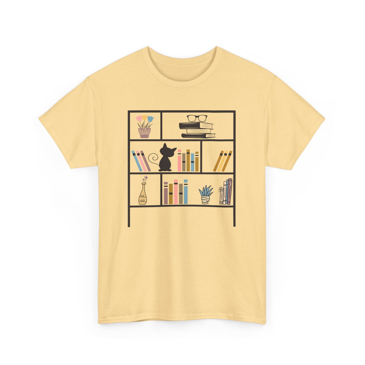 Unisex Heavy Cotton Tee - Bookshelf for books and cat