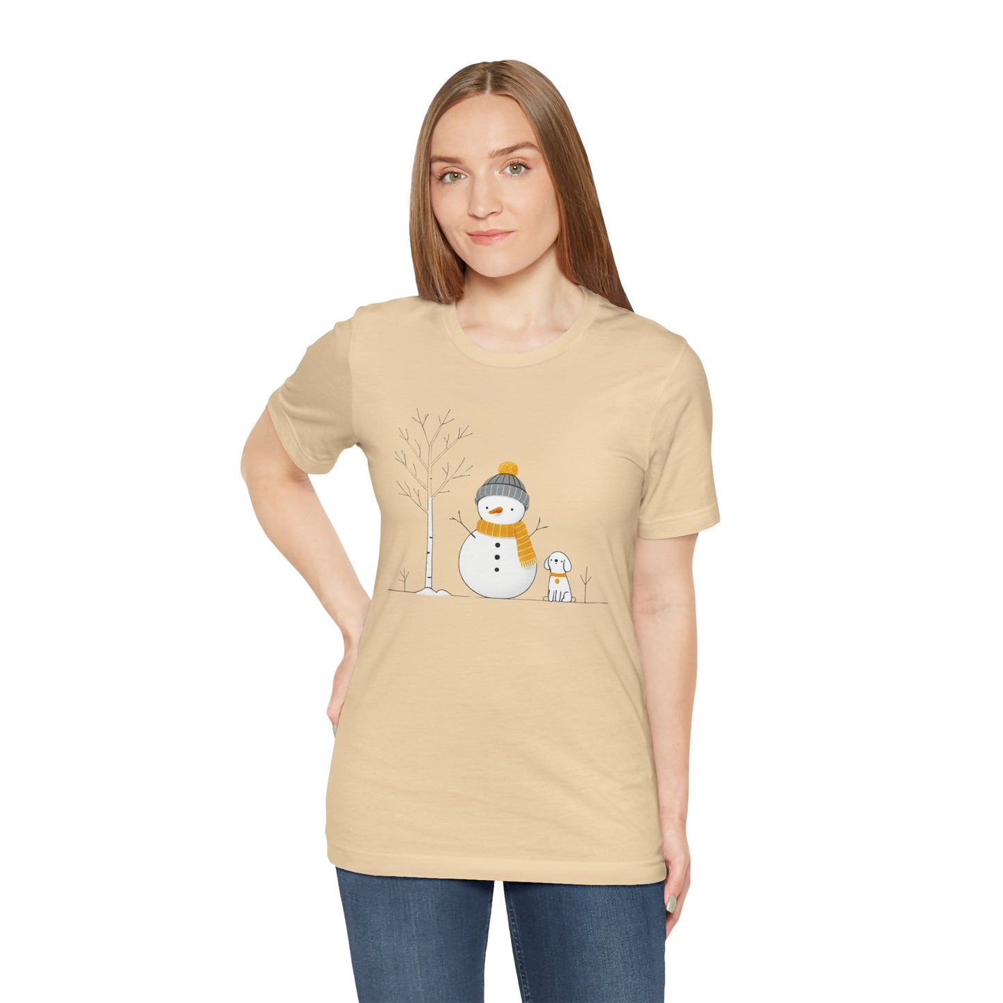 Snowman and dog winter scene Unisex Jersey Short Sleeve Tee - sizes S - 3X