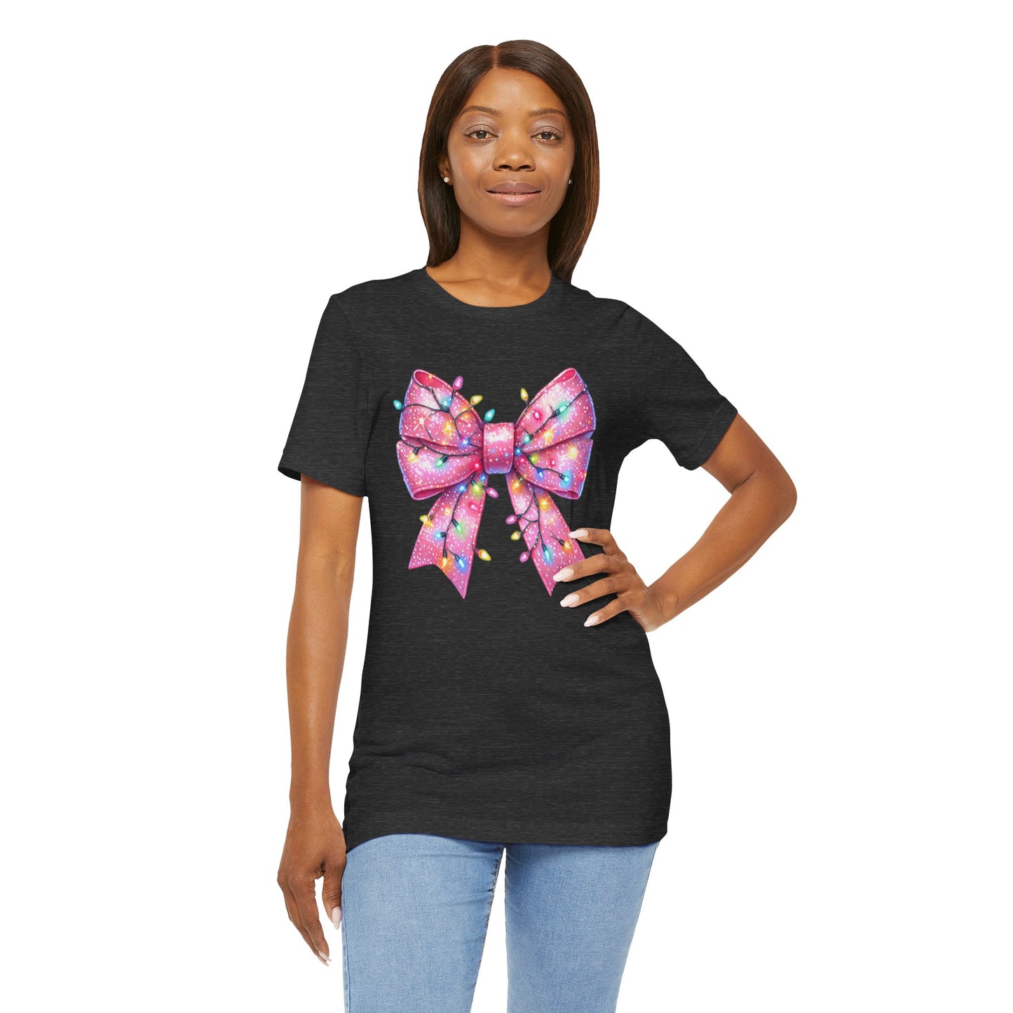 Pink Christmas Bow Unisex Jersey Short Sleeve Tee - sizes S - 3X