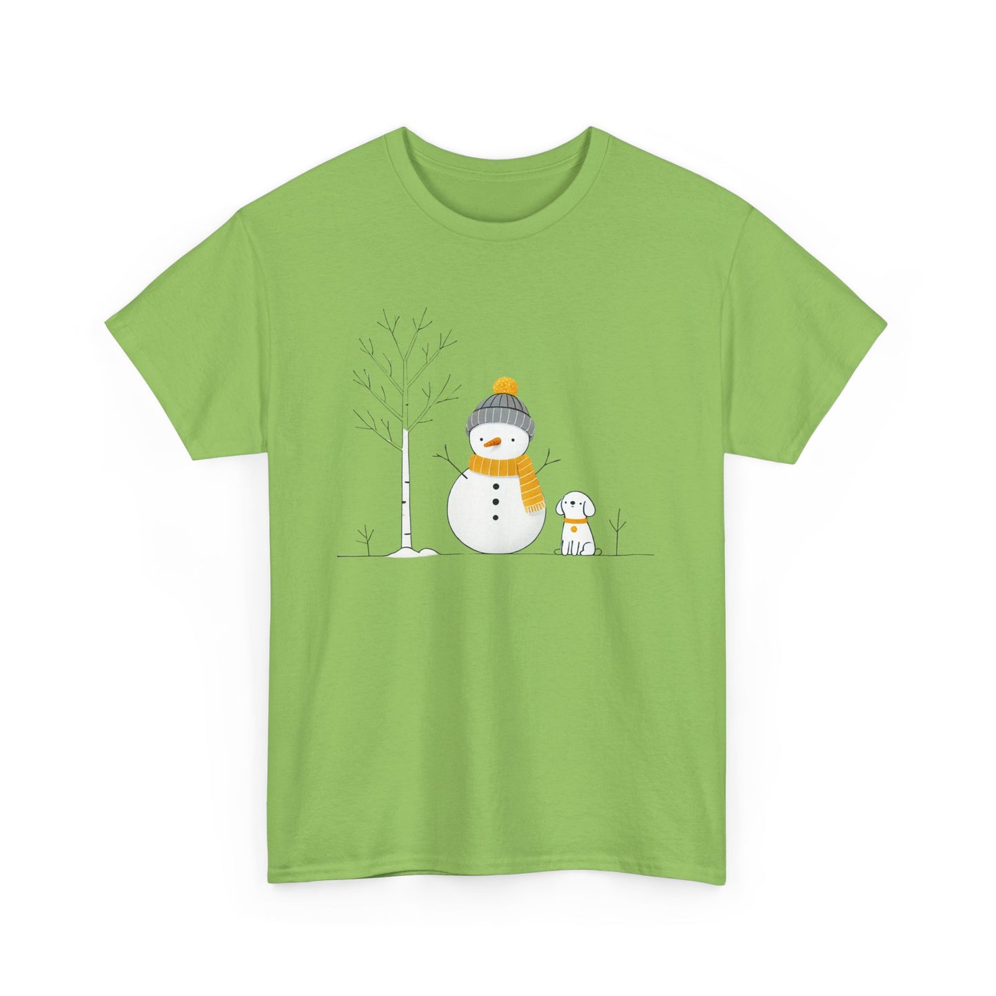 Snowman and dog Winter scene Unisex Heavy Cotton Tee - S - 3X