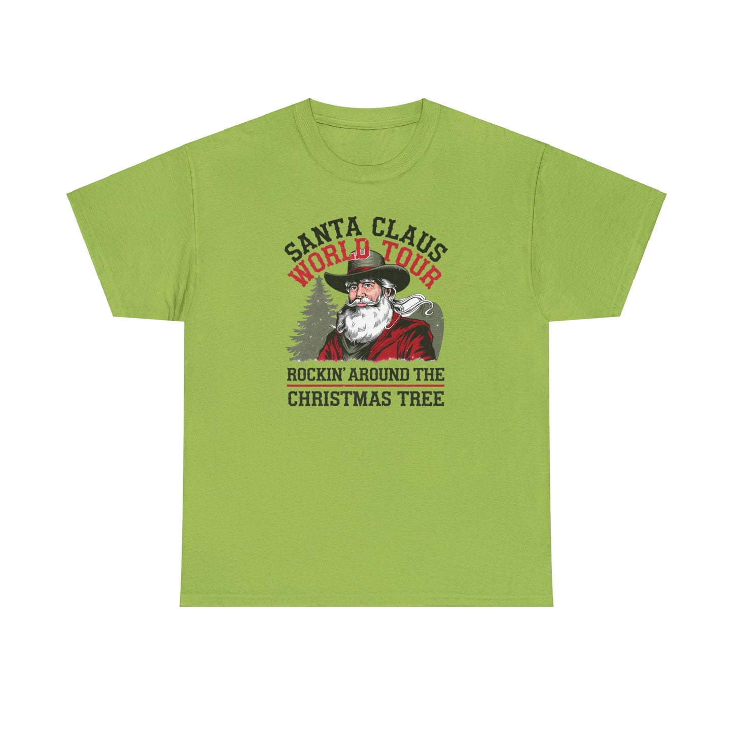 Cowboy Santa World Tour Unisex Heavy Cotton T-shirt - Christmas Funny Country Graphic Holiday Tee - sizes S - 5X