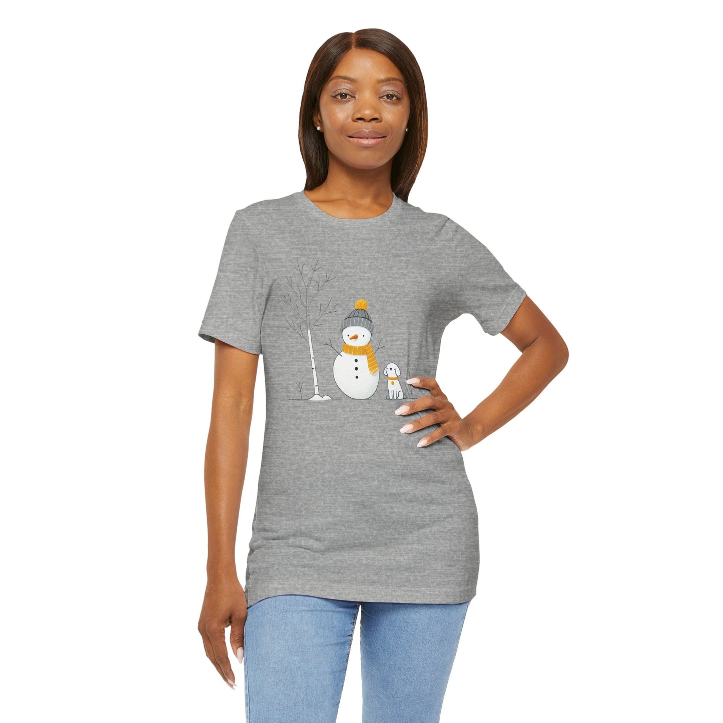 Snowman and dog winter scene Unisex Jersey Short Sleeve Tee - sizes S - 3X