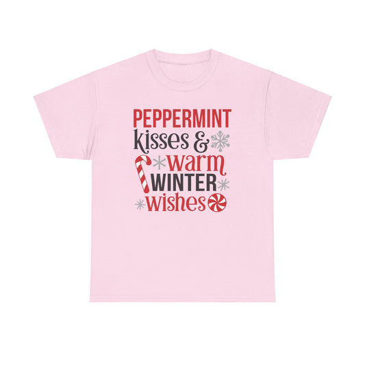 Peppermint Kisses and warm winter wishes Unisex  Heavy Cotton Tee - sizes S - 5X