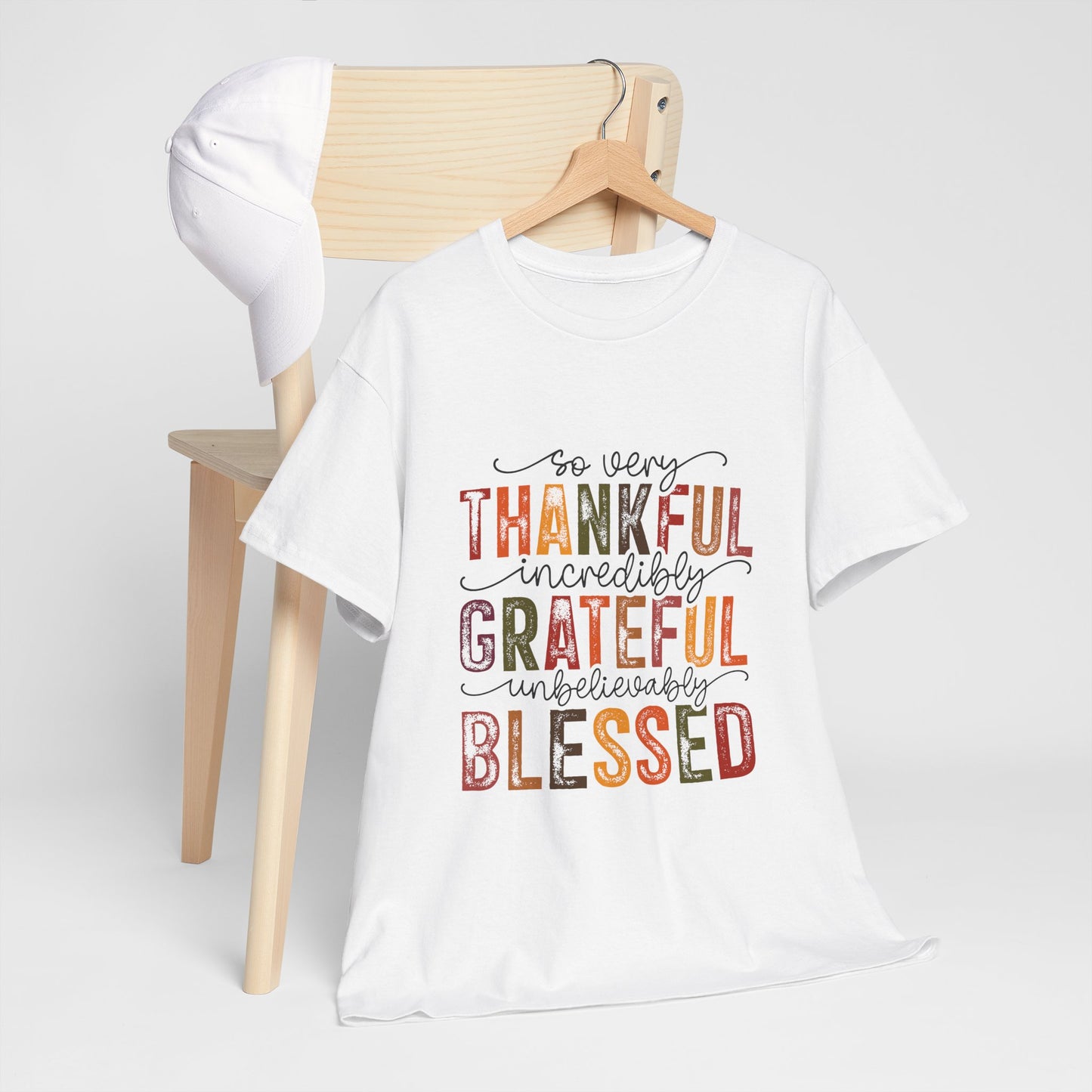 Thankful Grateful Blessed Unisex Heavy Cotton Tee - Thanksgiving Distressed Graphic T-Shirt