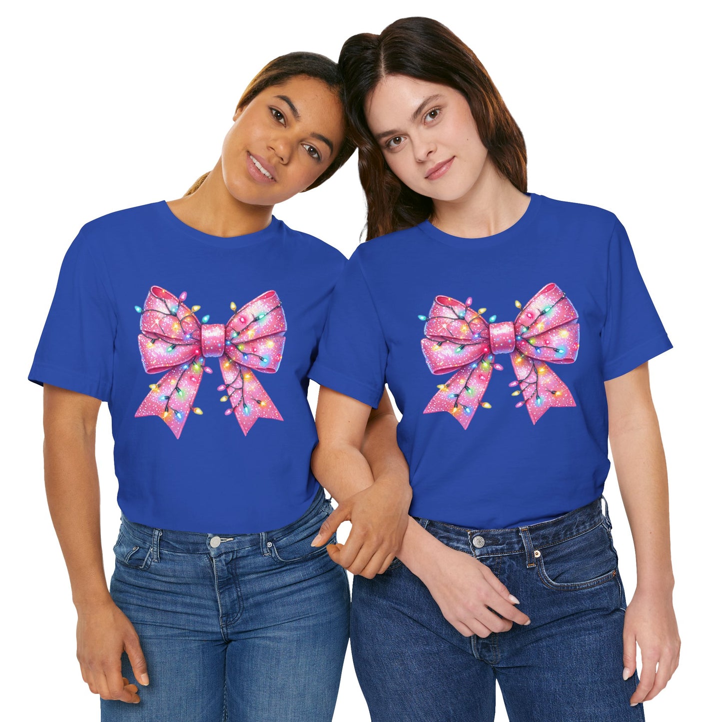 Pink Bow Christmas Tee - Festive Holiday Unisex Jersey T-shirt - sizes S - 3X