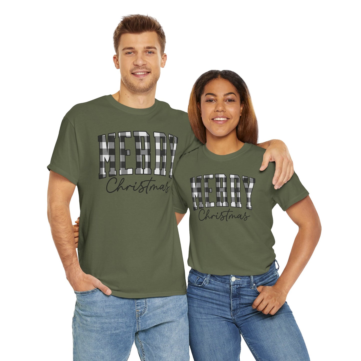 Buffalo Plaid Merry Christmas Unisex Heavy Cotton Tee - sizes S - 5X