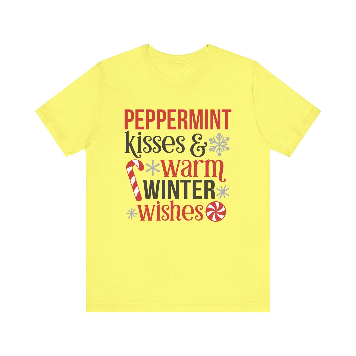 Peppermint Kisses and Warm Winter Wishes Unisex Jersey Short Sleeve Tee - sizes S - 3X