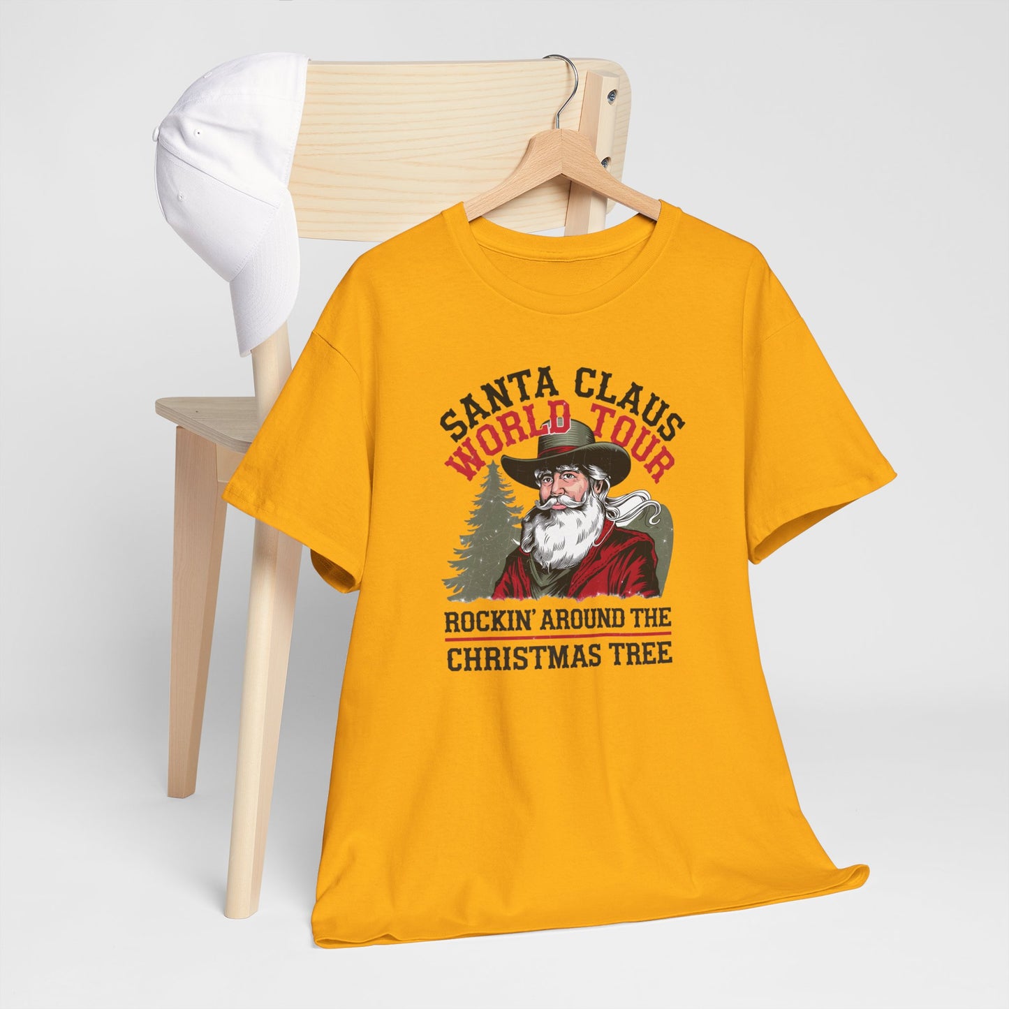 Cowboy Santa World Tour Unisex Heavy Cotton T-shirt - Christmas Funny Country Graphic Holiday Tee - sizes S - 5X