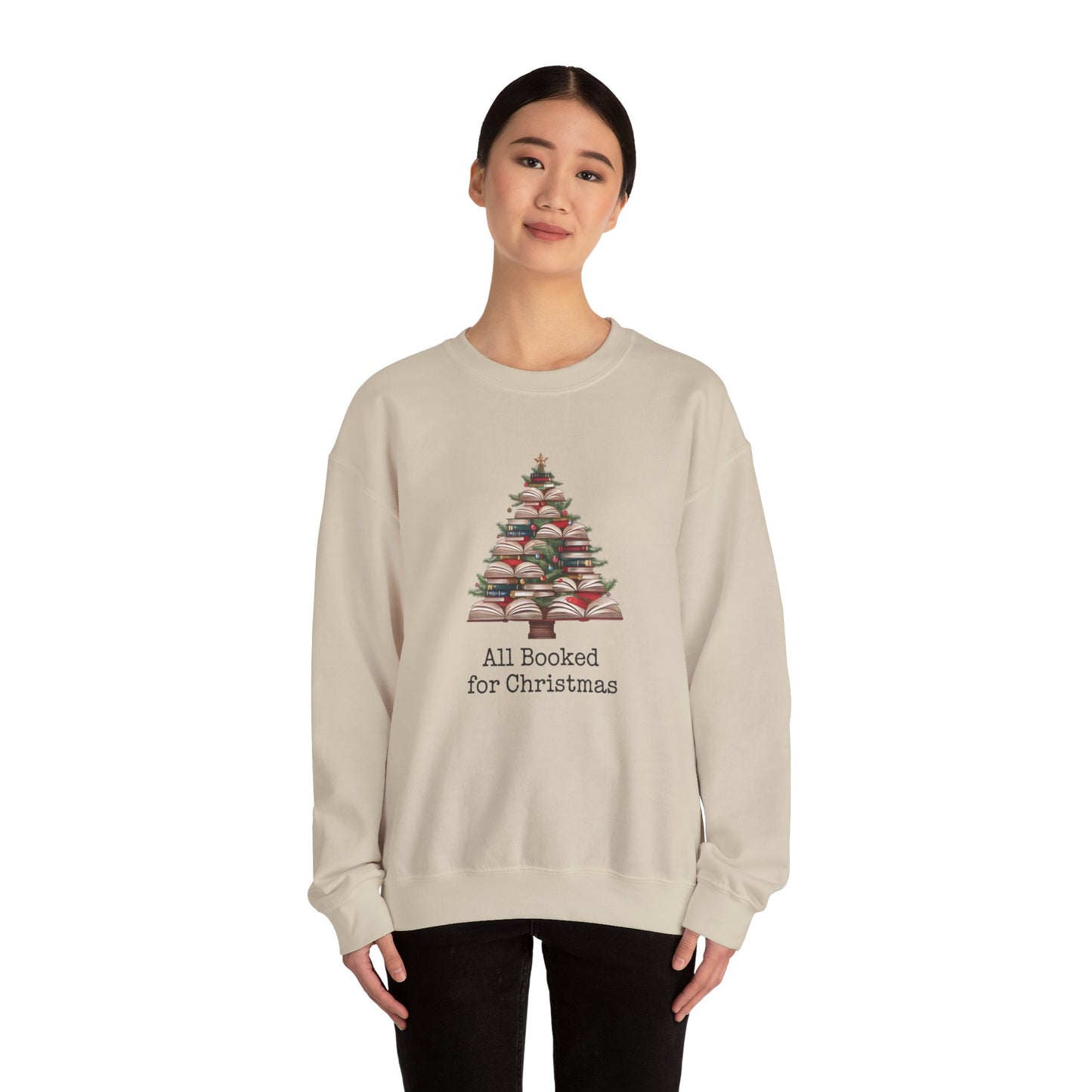 All Booked for Christmas, Book Christmas tree, Unisex Heavy Blend Crewneck Sweatshirt - sizes S - 3X