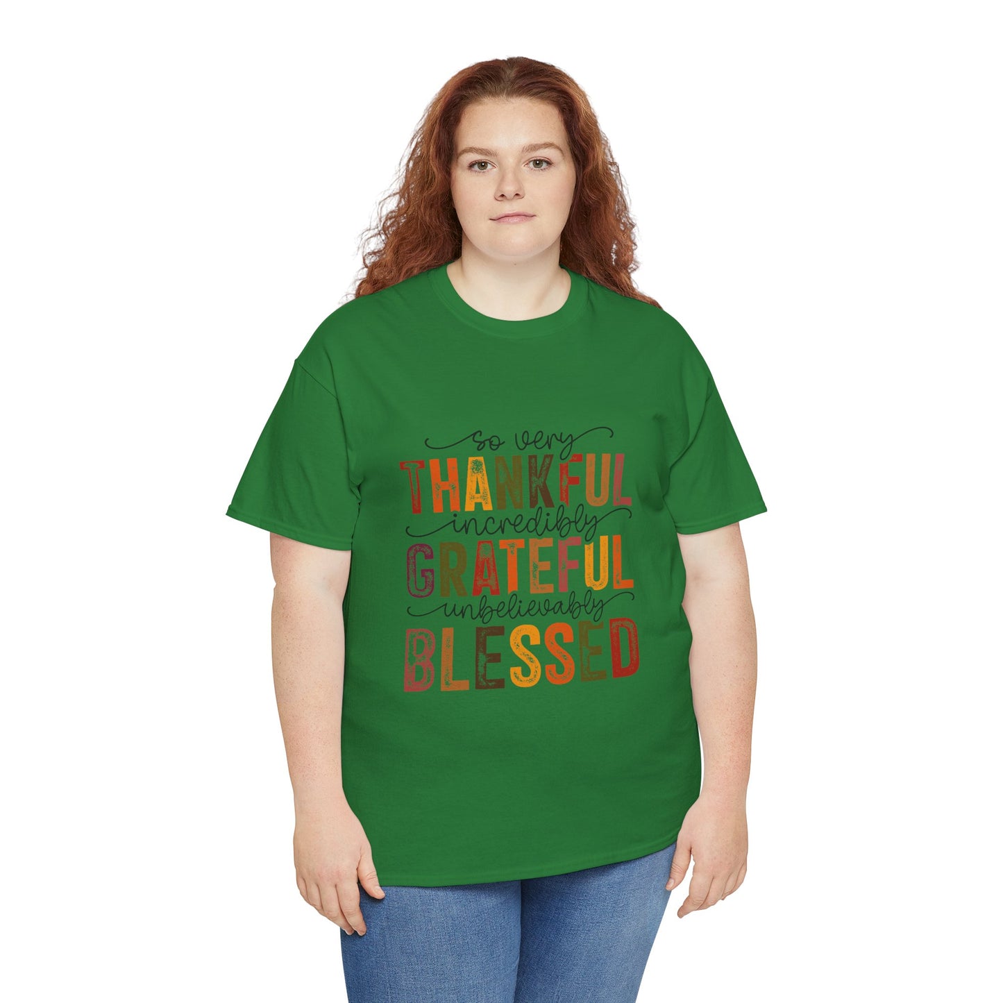 Thankful Grateful Blessed Unisex Heavy Cotton Tee - Thanksgiving Distressed Graphic T-Shirt