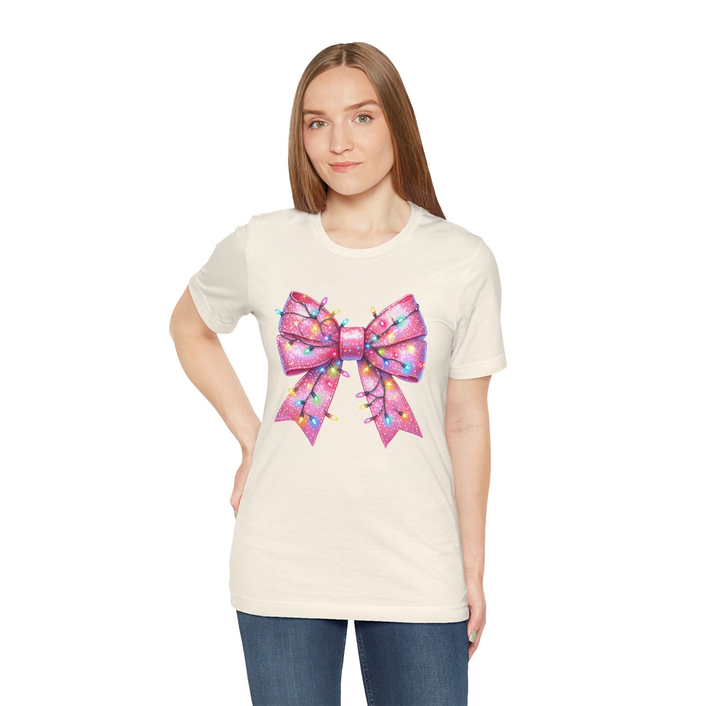 Pink Christmas Bow Unisex Jersey Short Sleeve Tee - sizes S - 3X