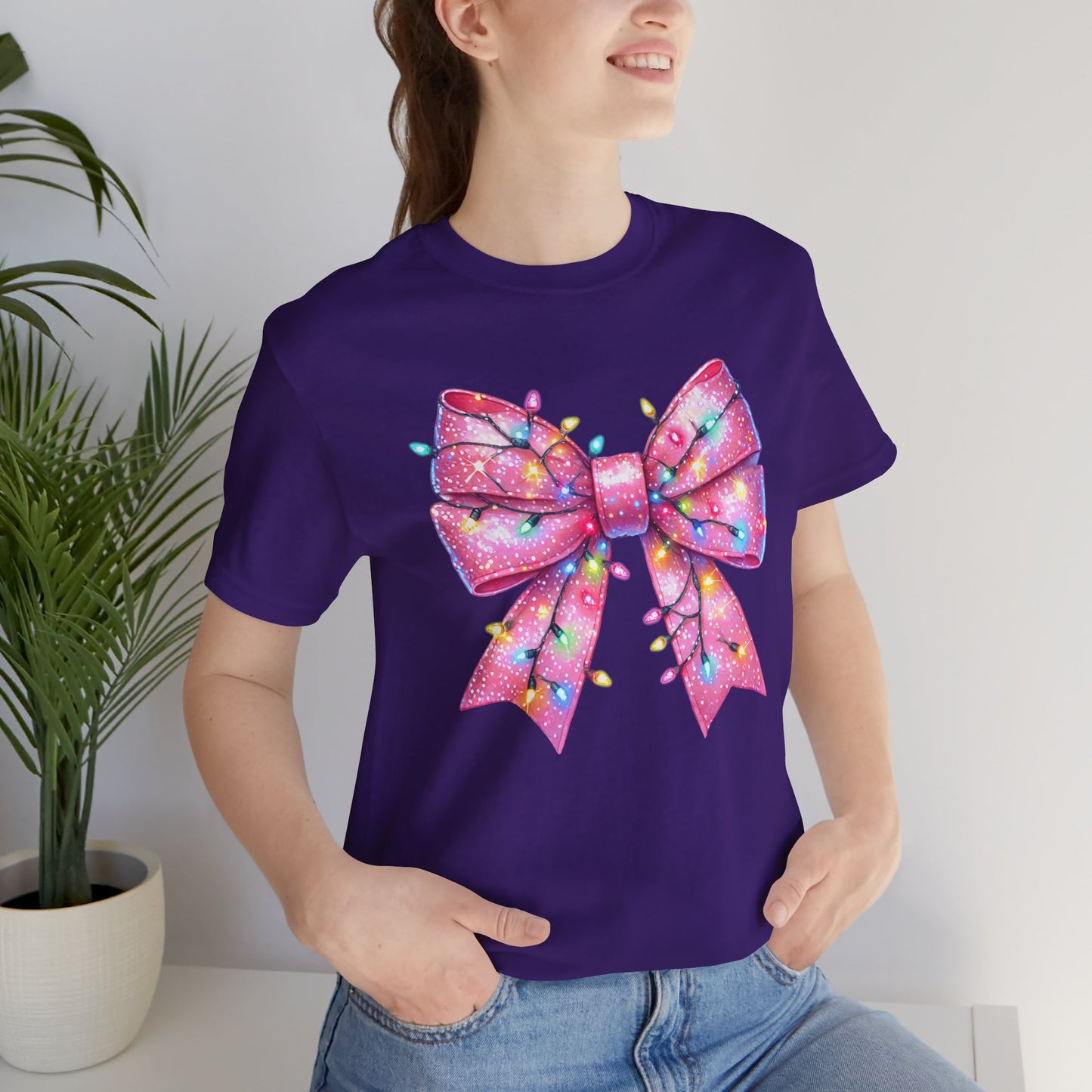 Pink Bow Christmas Tee - Festive Holiday Unisex Jersey T-shirt - sizes S - 3X