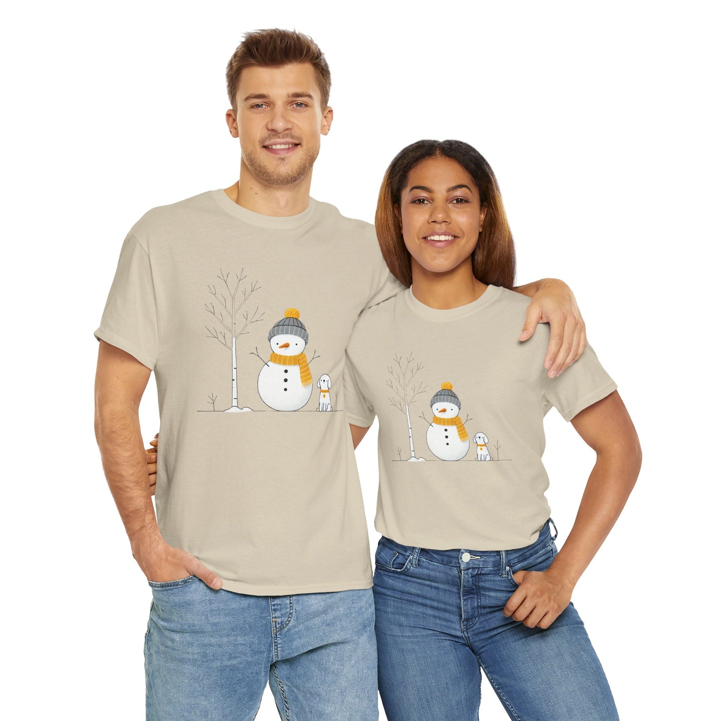 Snowman and Dog Unisex Heavy Cotton Tee - sizes S - 5X