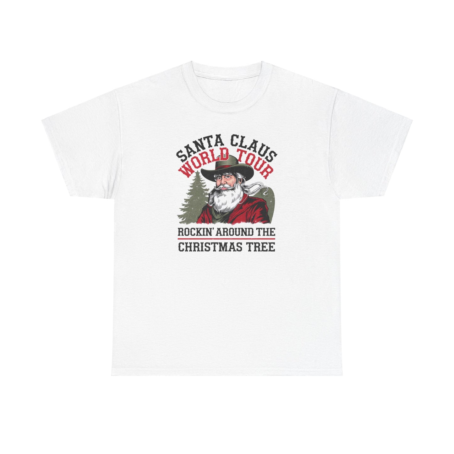 Cowboy Santa World Tour Unisex Heavy Cotton T-shirt - Christmas Funny Country Graphic Holiday Tee - sizes S - 5X