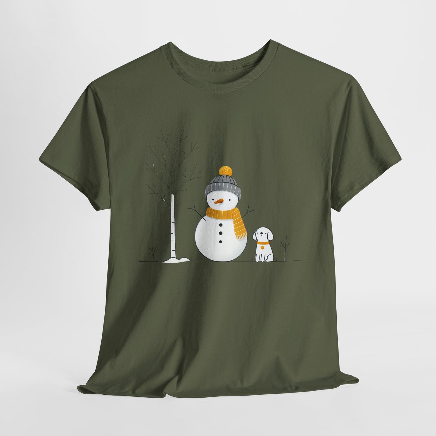 Snowman and dog Winter scene Unisex Heavy Cotton Tee - S - 3X