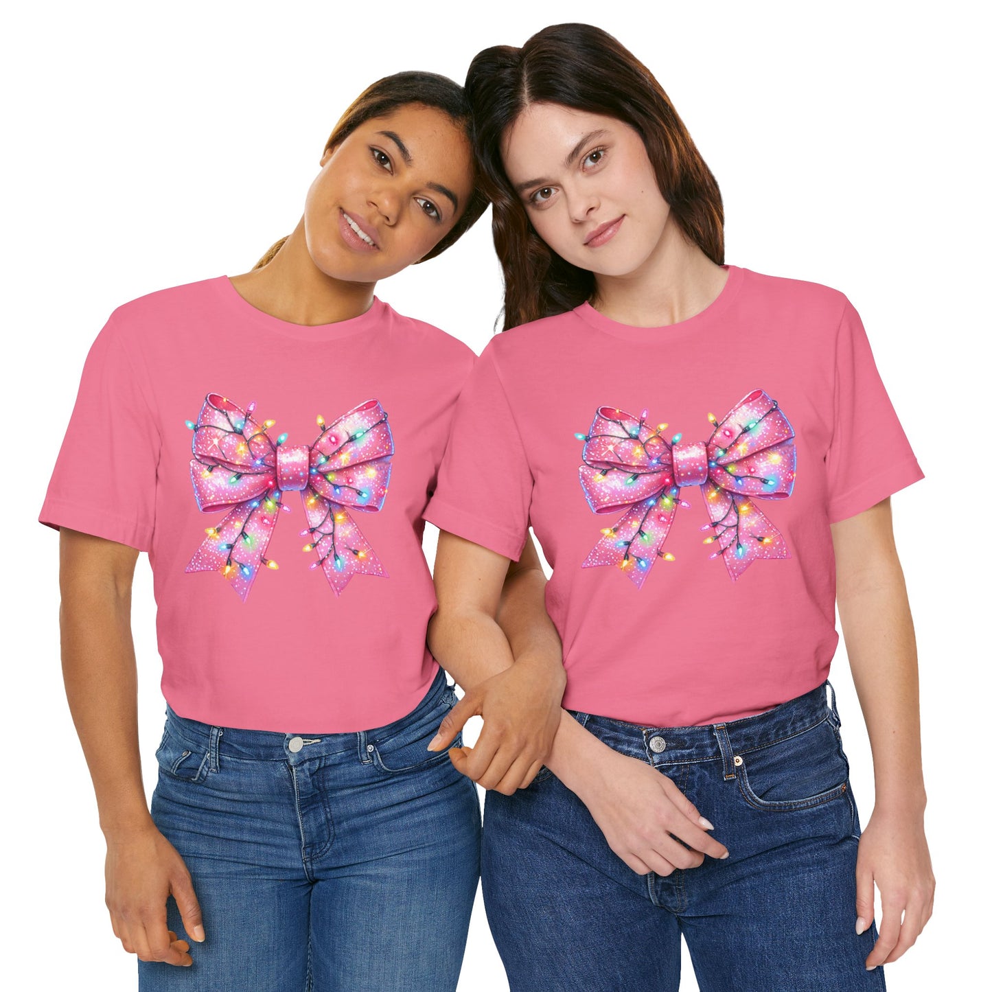 Pink Bow Christmas Tee - Festive Holiday Unisex Jersey T-shirt - sizes S - 3X