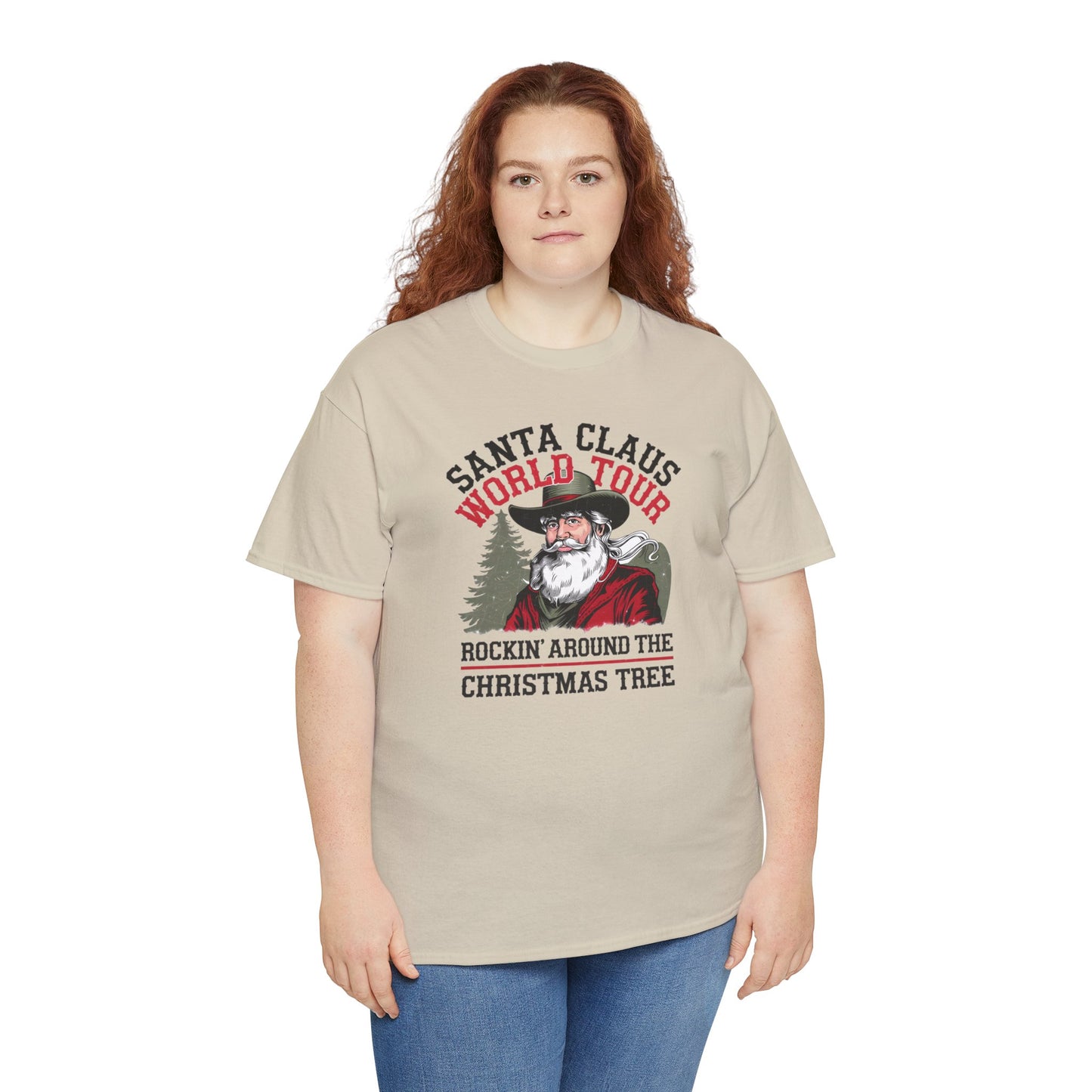 Cowboy Santa World Tour Unisex Heavy Cotton T-shirt - Christmas Funny Country Graphic Holiday Tee - sizes S - 5X