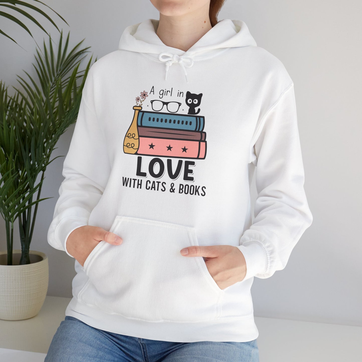 Just a girl in love with cats and books Unisex Heavy Blend™ Hooded Sweatshirt - S - 3X sizes