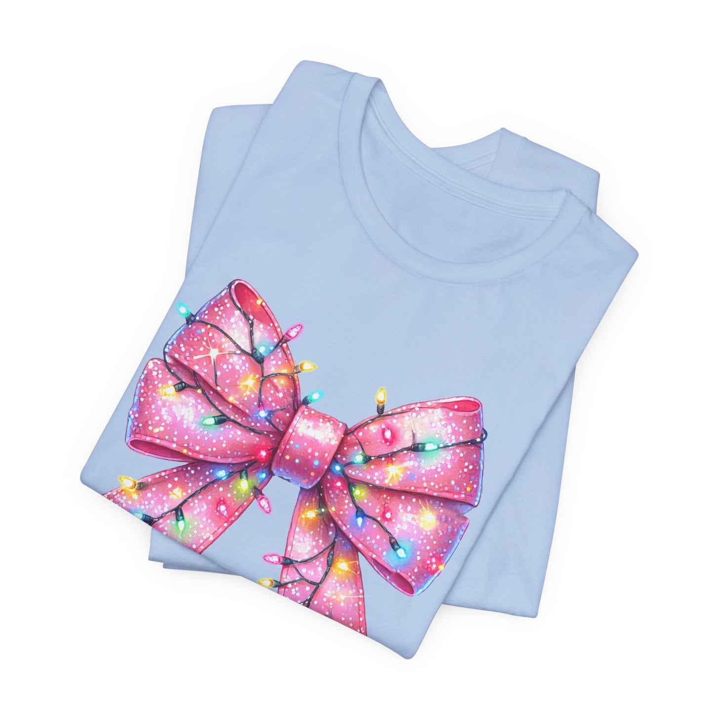 Pink Bow Christmas Tee - Festive Holiday Unisex Jersey T-shirt - sizes S - 3X