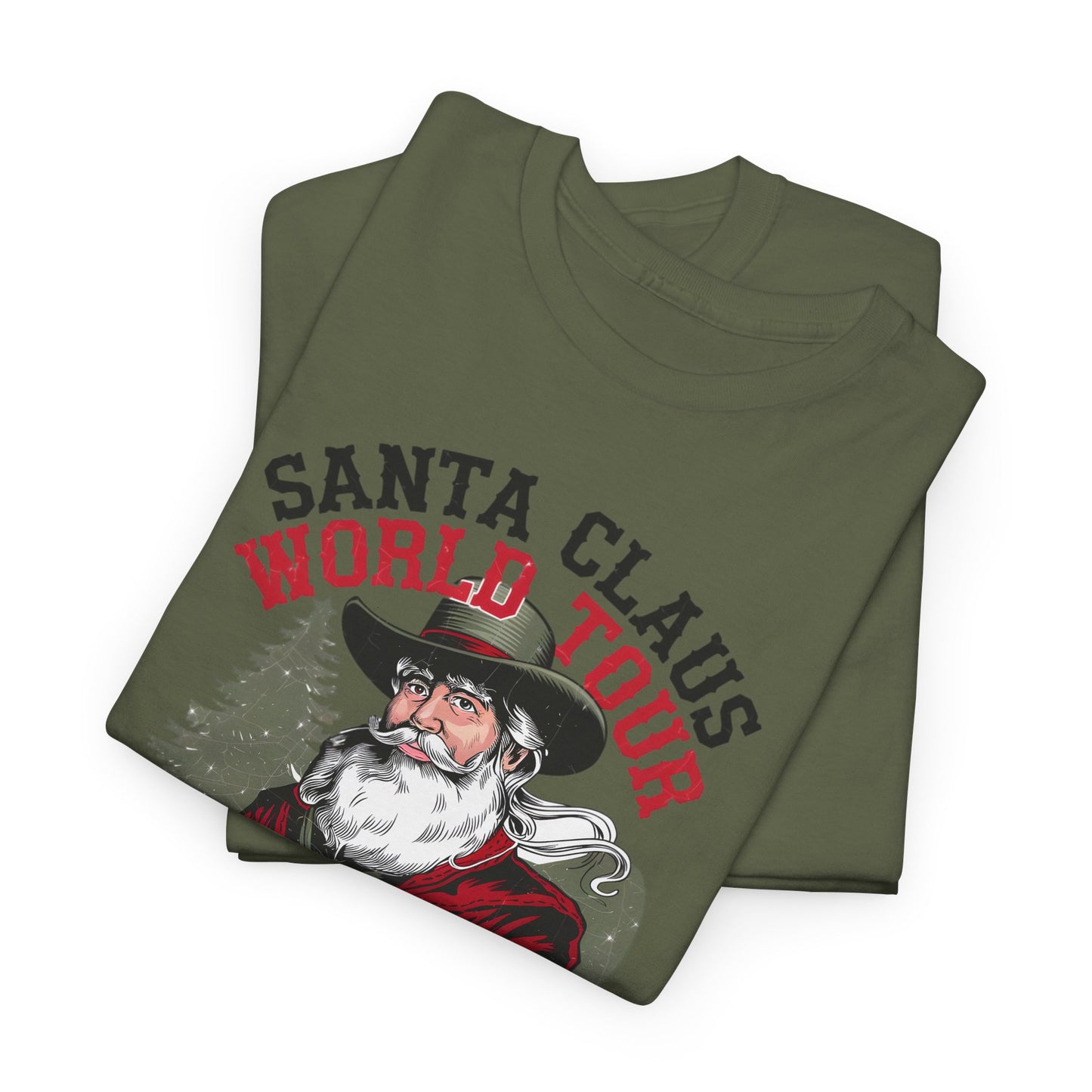 Cowboy Santa World Tour Unisex Heavy Cotton T-shirt - Christmas Funny Country Graphic Holiday Tee - sizes S - 5X