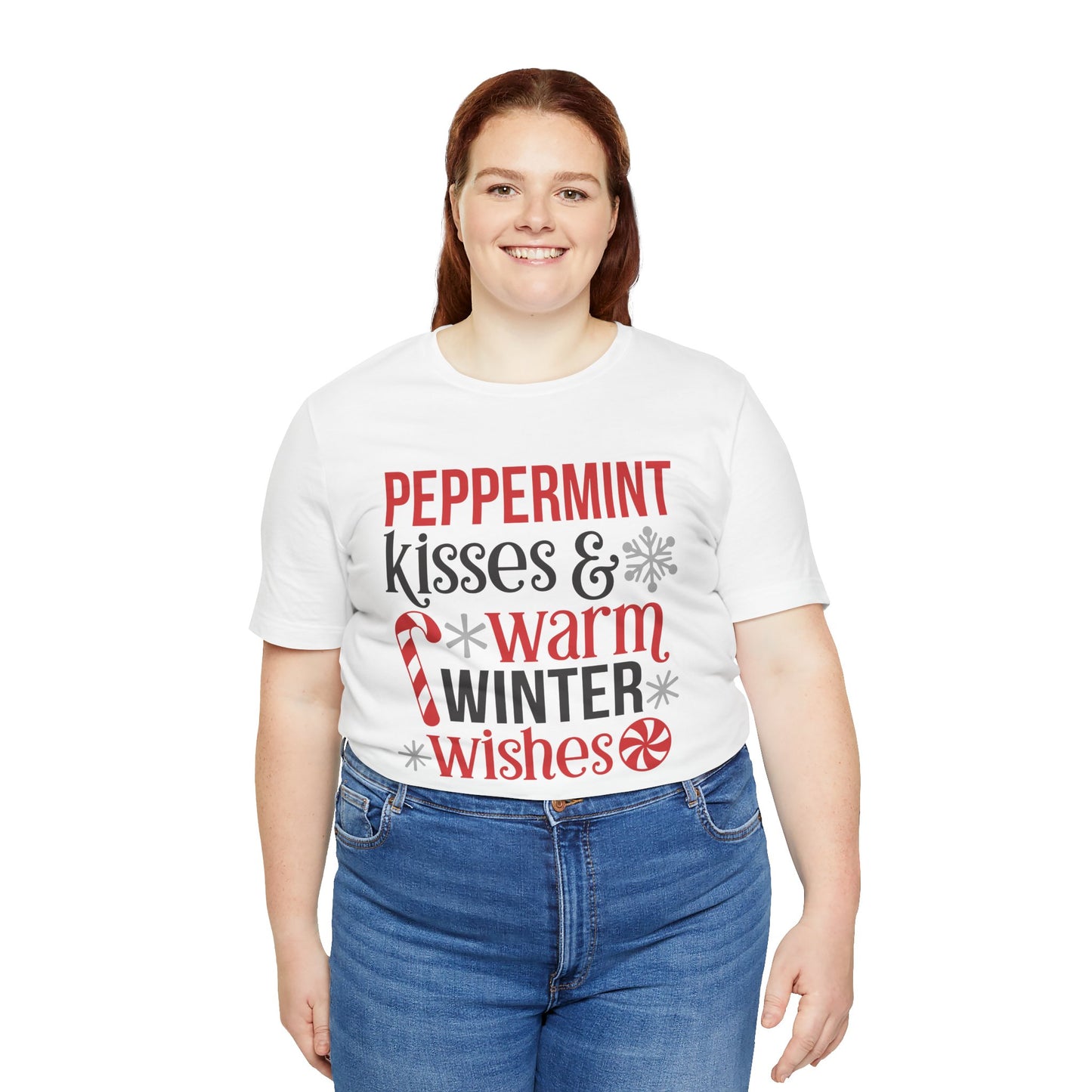 Peppermint Kisses and Warm Winter Wishes Unisex Jersey Short Sleeve Tee - sizes S - 3X