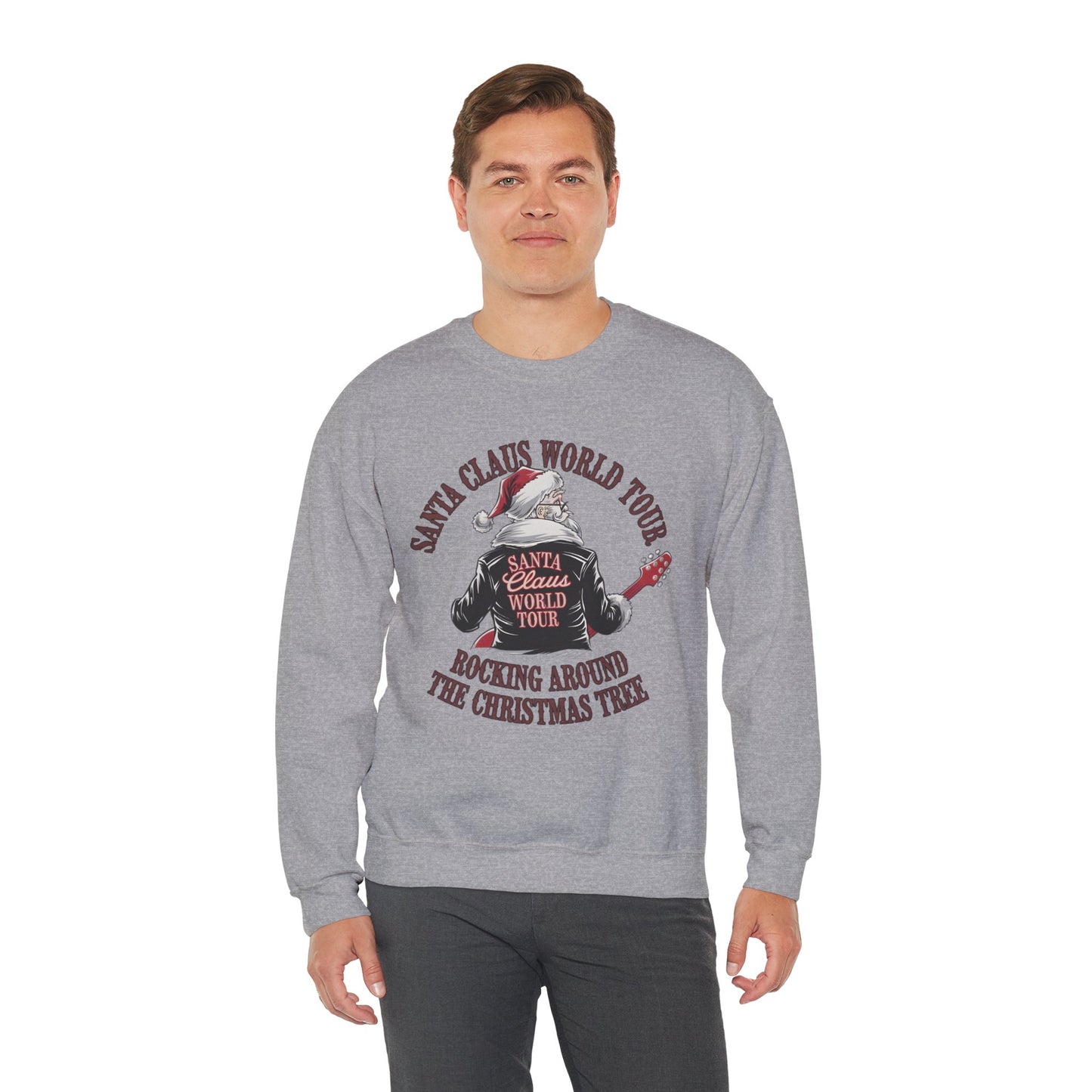 Santa Claus World Tour Crewneck Sweatshirt - Christmas Holiday Festive Funny - Sizes S-5X