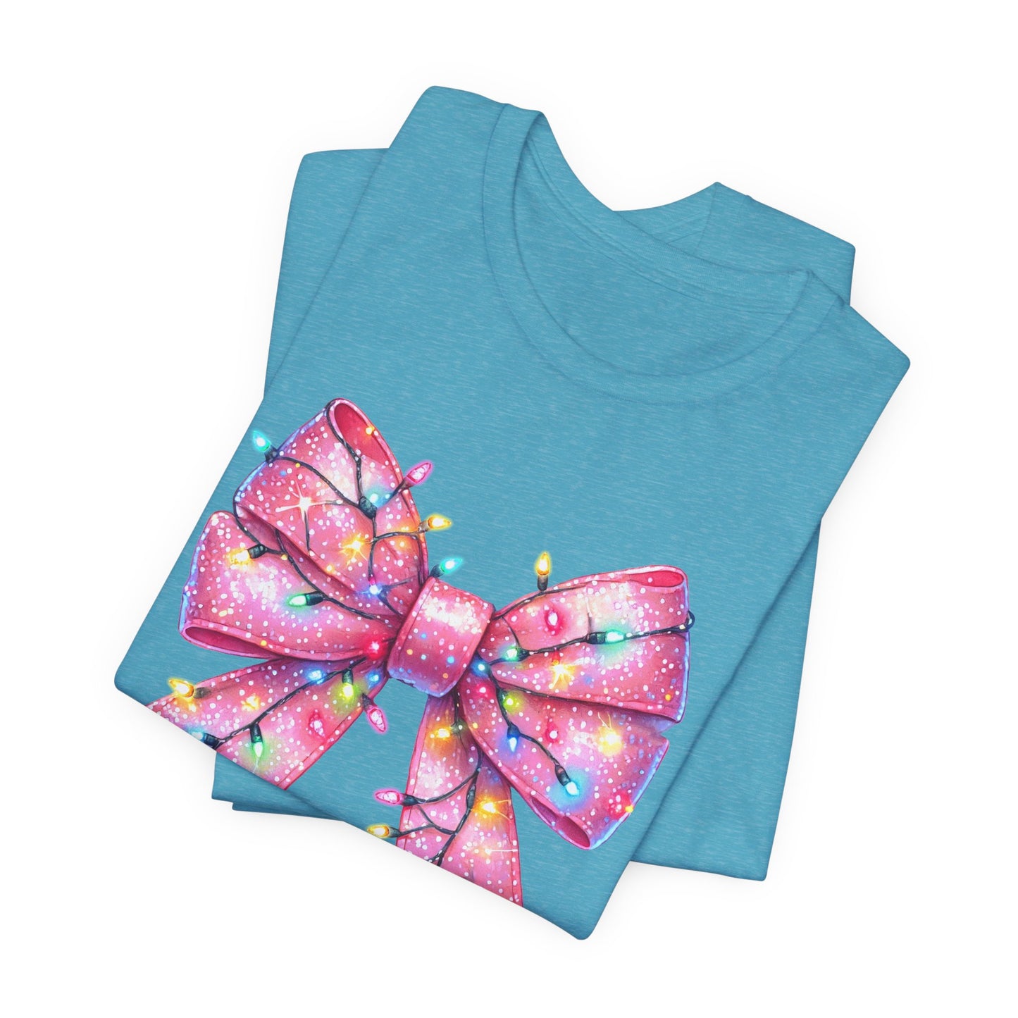 Pink Bow Christmas Tee - Festive Holiday Unisex Jersey T-shirt - sizes S - 3X