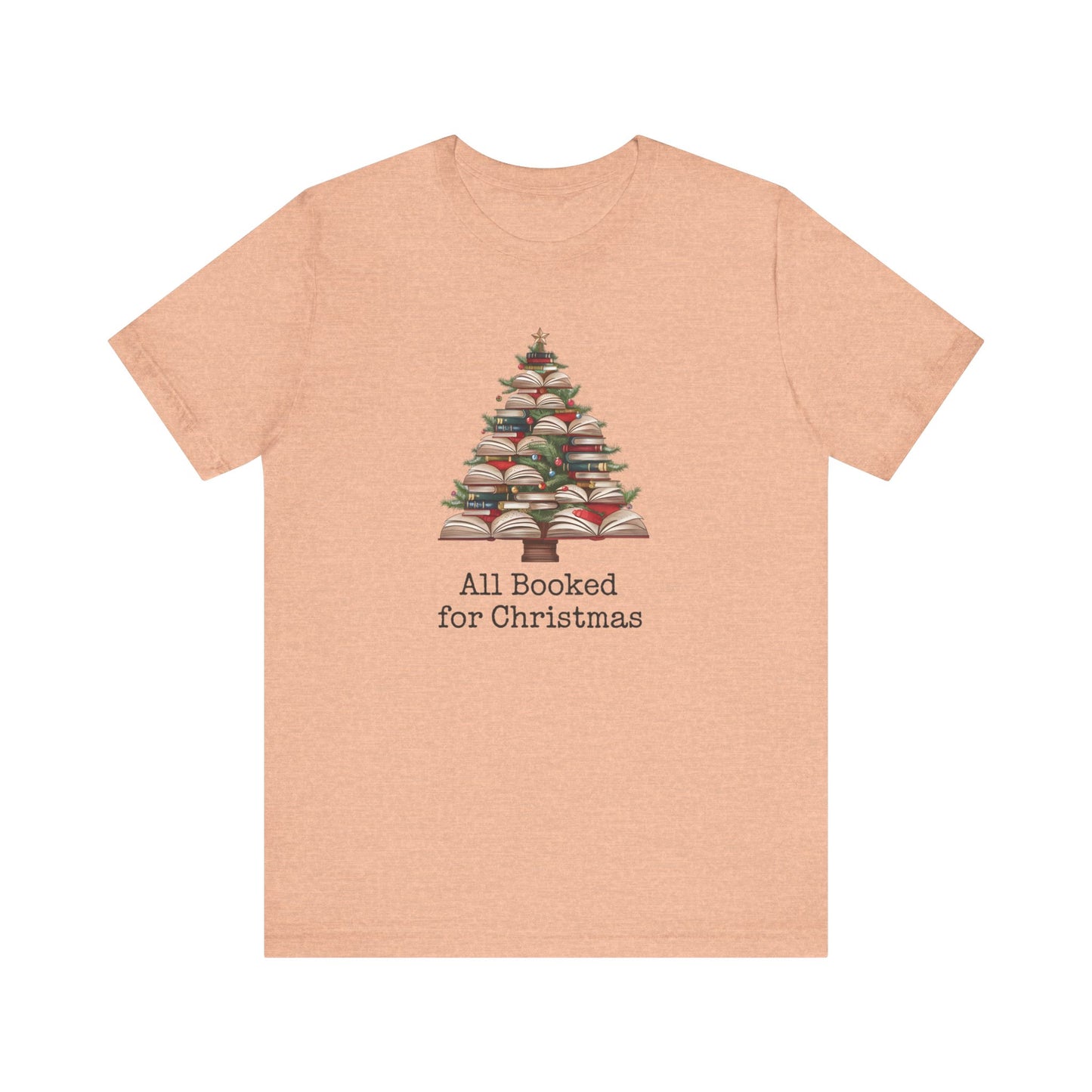 All Booked for Christmas, Book Christmas tree, Unisex Jersey Short Sleeve T-shirt - sizes S = 3X