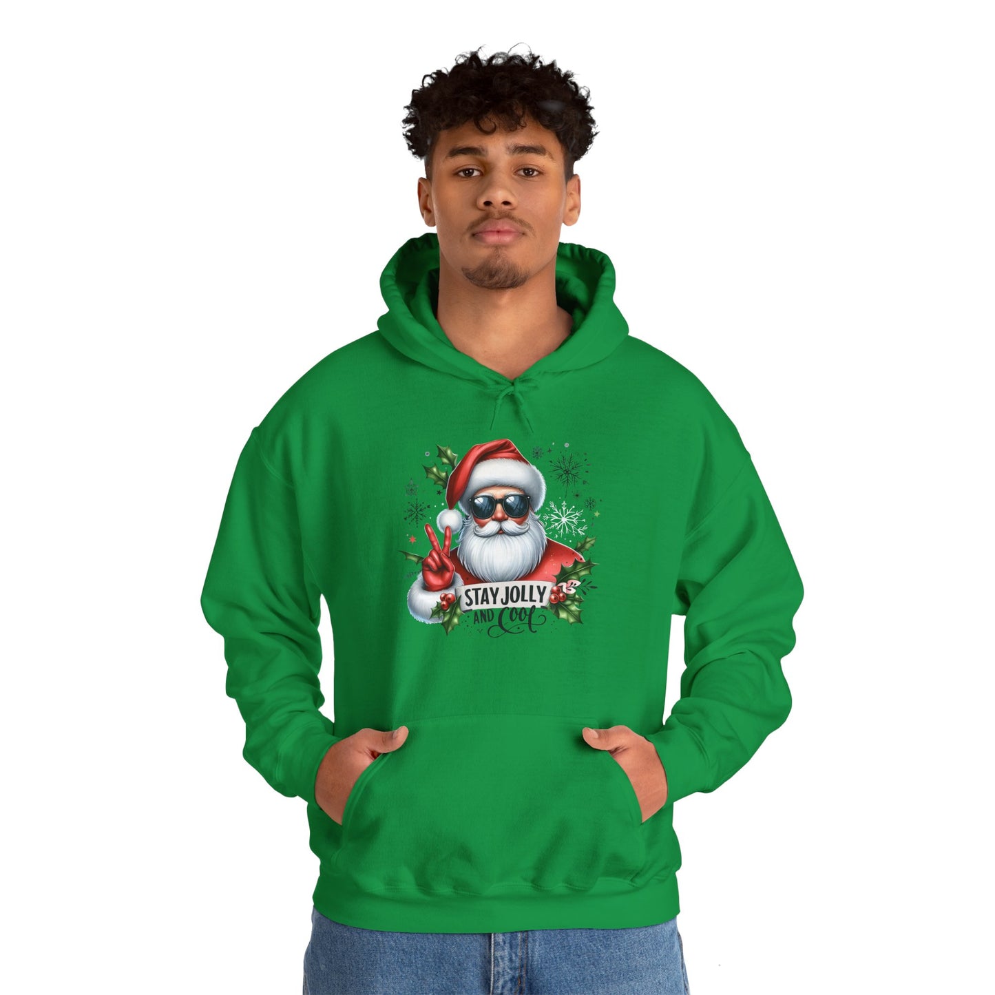 Jolly and Cool Festive Christmas Unisex Hoodie with pouch