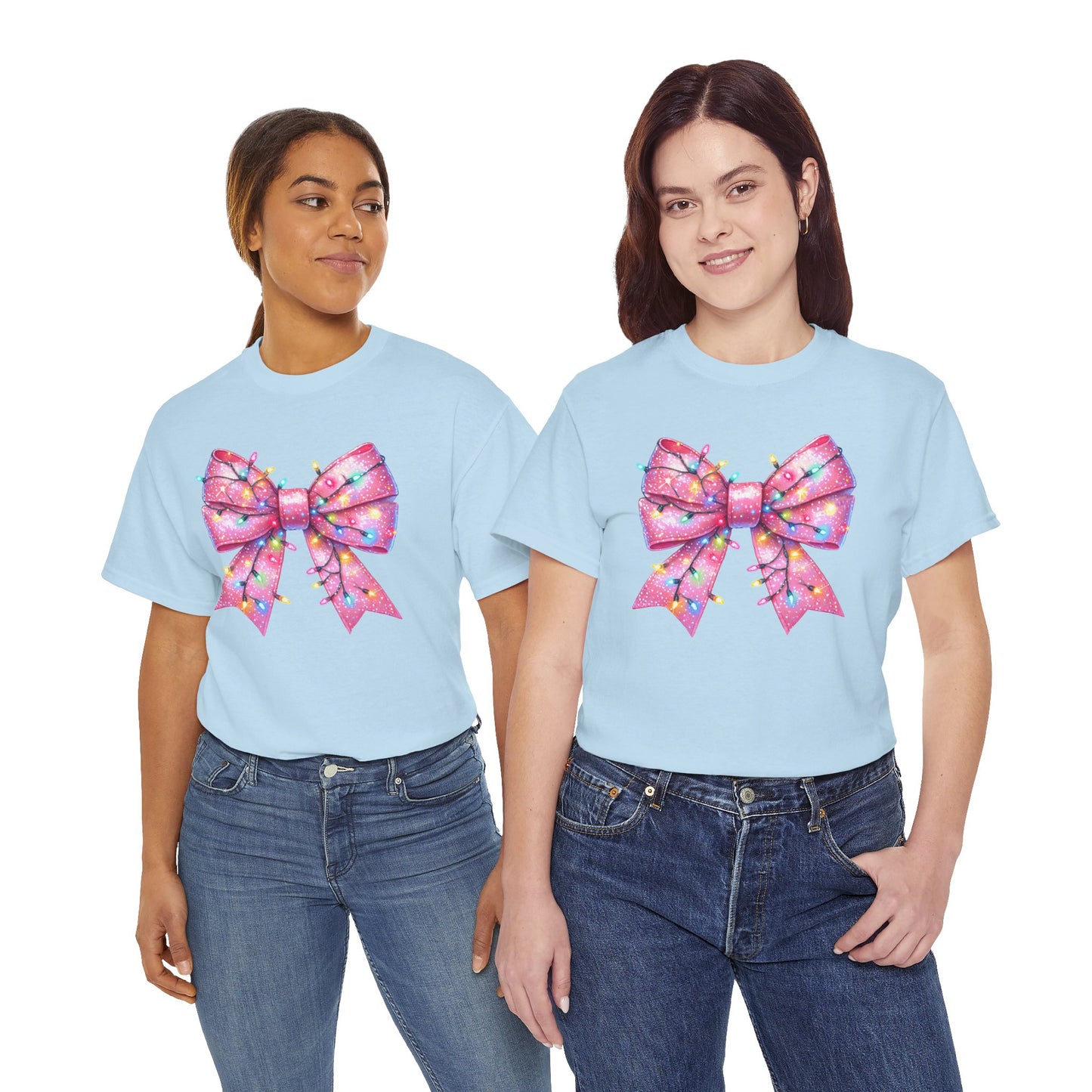 Pink Bow Unisex Tee - Christmas Lights Festive Shirt - sizes S - 5X